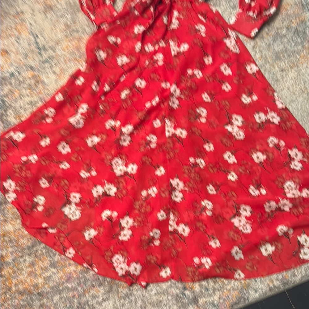 Floral Red Wrap Maxi Dress M - Picture 5 of 9